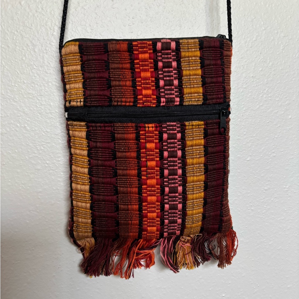 Handmade Boho Compact Crossbody Bag Woven Multicolor Festival Phone Small Purse
